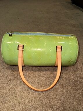 Louis Vuitton Lime Green Vernis Bedford Bag with Natural Leather Handles